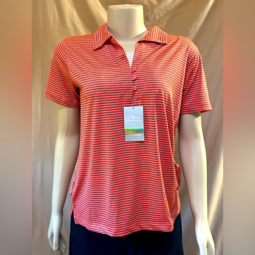 Page & Tuttle  SZ M Striped Orange Polo Golf Shirt